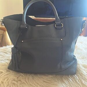 Tignanello Large Charcoal Leather Shoulder Bag With Crossbody strap NWOT